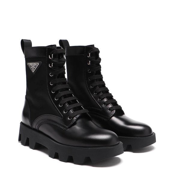 PRADA mens combat boots Black leather and nylon size IT 5.5 (size US 7) - Picture 1 of 10